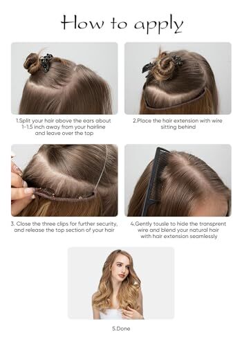 Extensiones de cabello de alambre invisible de 18 pulgadas (paquete de 1) marrón ceniza medio/rubio ceniza - Imagen 6 de 6