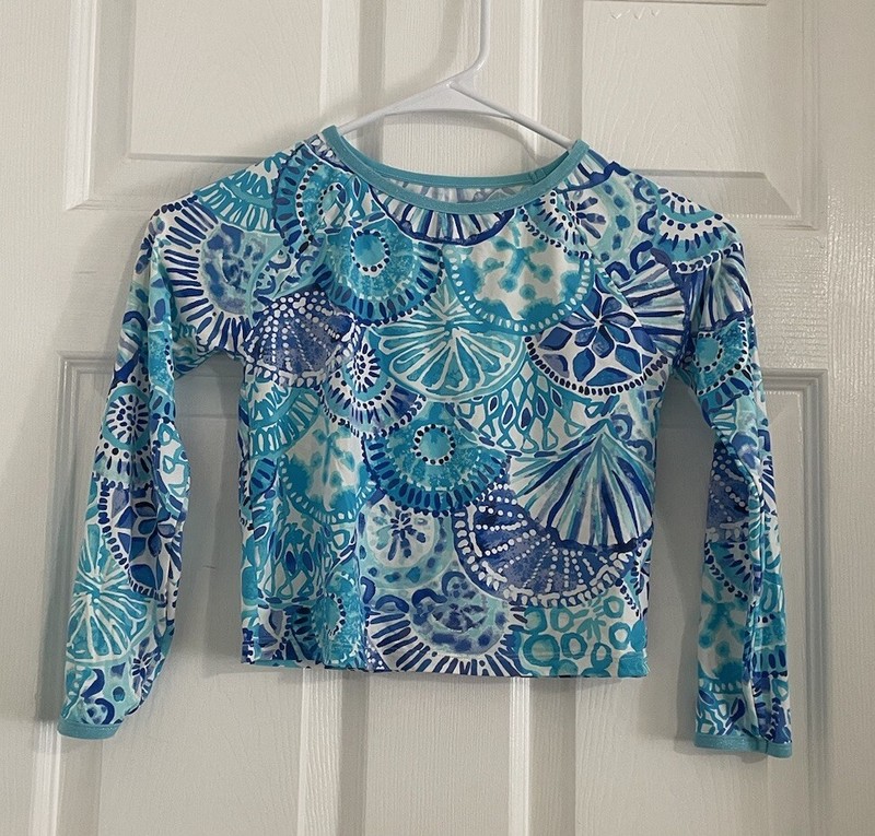 Lilly Pulitzer Girls Beach Sun Blue Shell Long Sleeve Sz 10 Nylon Spandex