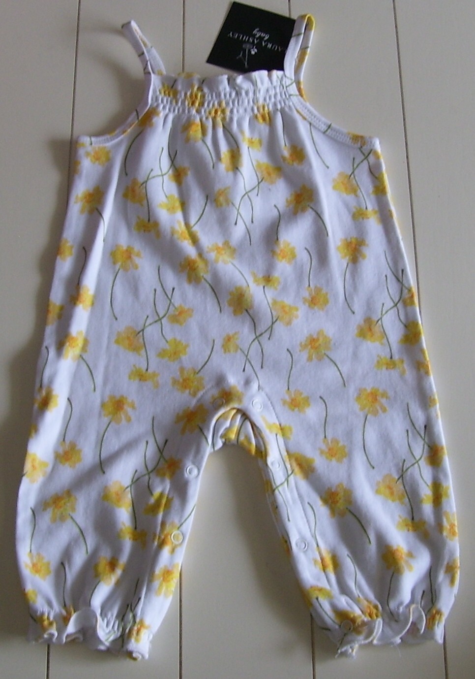 Laura Ashley Baby Girls White Yellow Floral Coverall Sz 3-6M