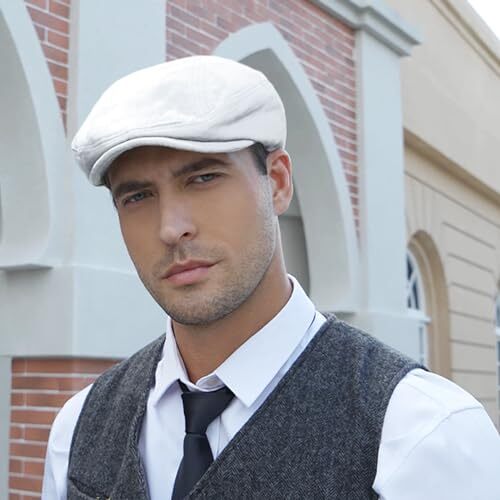 Gorra de noticiero de algodón para hombre Gorra plana Sombrero de noticiero para hombre Sombrero de taxista X-grande Blanco - Imagen 5 de 6