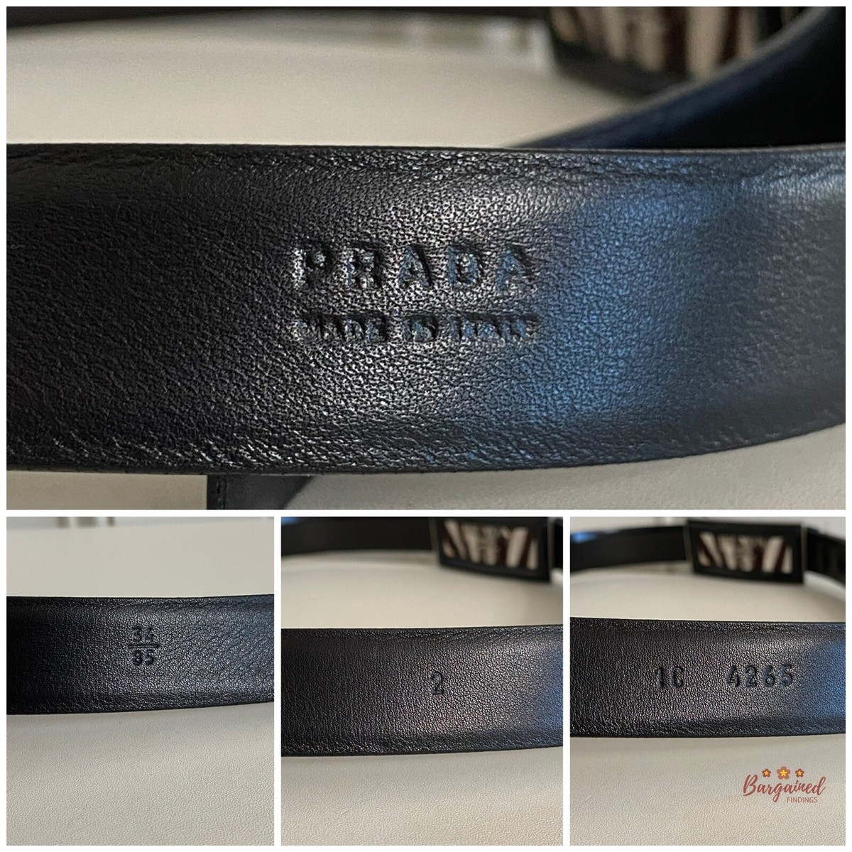 Authentic PRADA Black Patent Leather Silver Pony Buckle Logo 