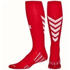 UNDER ARMOUR UA Striker OTC RED White Soccer Socks Mens Sz M Fits Shoe 4y-8.5