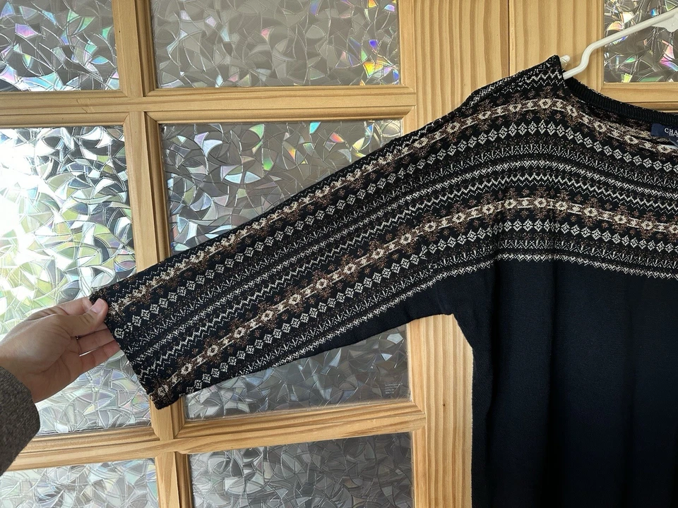 Suéter para mujer Dolman manga negra y dorada metálico talla M brillante manga 3/4 Foto 4 de 4