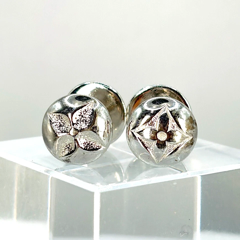 Gemelli Louis Vuitton In Argento Sterling Quad Design Logo LV Cerchio #A1599 - Immagine 2 di 4