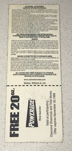 6/4/98 Arizona Diamondback Colorado Rockies Coors Field MLB Baseball Ticket Stub - Picture 2 of 2