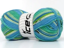 (1) 100 Gram Smart Sock Yarn Ice #80087 Blue Green Shades + Superwash Wool Nylon