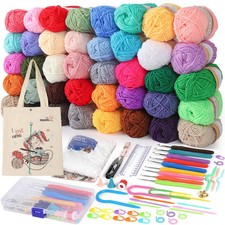 Crochet Kit with Crochet Hooks Yarn Set - Premium Bundle Includes 40 Colors C...