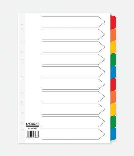 Divider 10 Part A4 Card White 150gsm with Coloured Mylar Tabs -