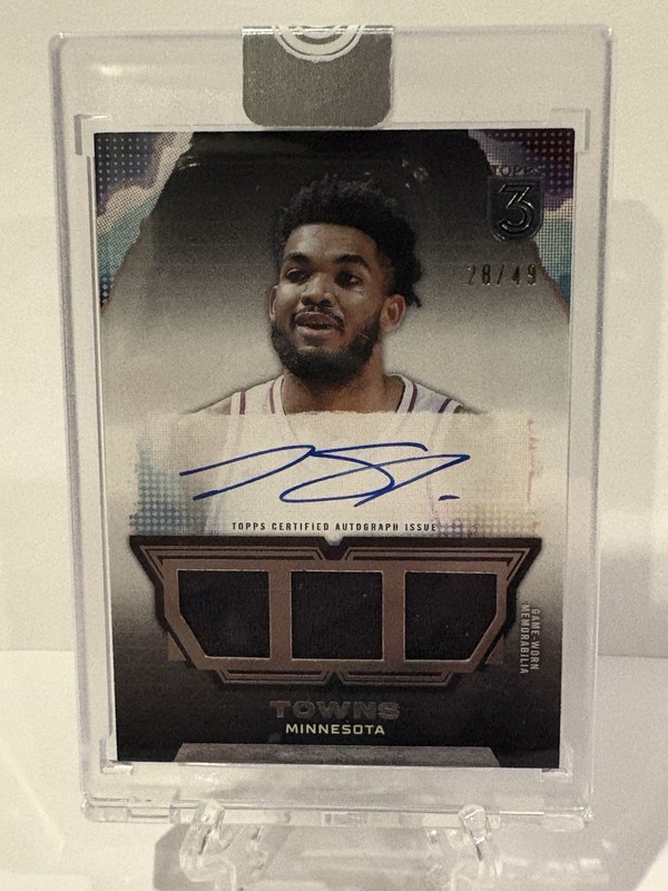 2023-24 Topps 3 Basketball Karl-Anthony Towns Game Used Triple Relic Auto /49