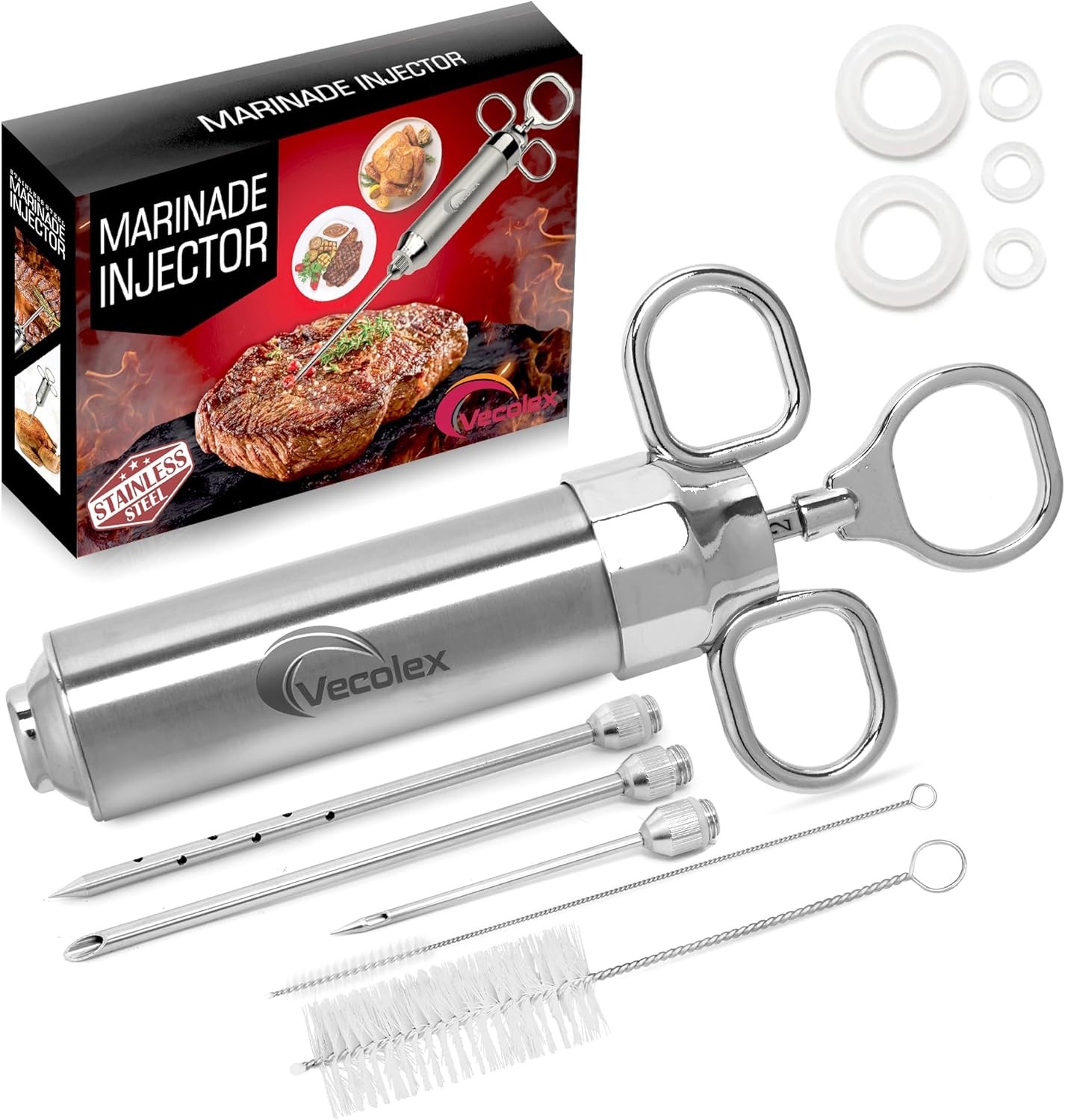 304 Stainless Steel Meat Injector Syringe-2 Oz Turkey for Smoking...