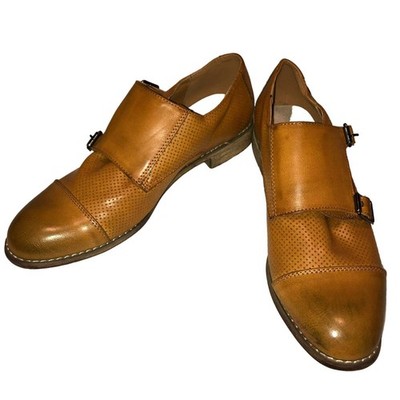 Bata Double Monk Leather Shoes Size 39 8.5 Genuine Leather Tan Dress Shoes Mens