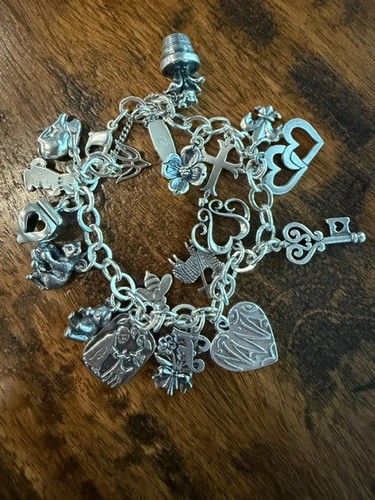 James Avery Forged Link Charm Bracelet with 19 Misc Charms