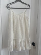 Madewell White Embroidered Mini Dress size Medium Drop Waist Flounce Hem Floral