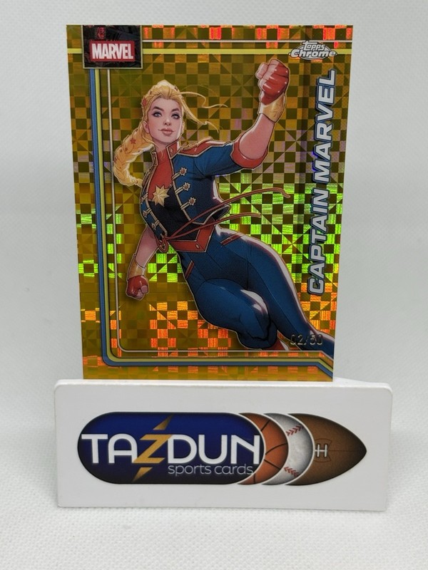 2026 Topps Chrome Marvel Captain Marvel #21 Gold X-Fractor #02/50
