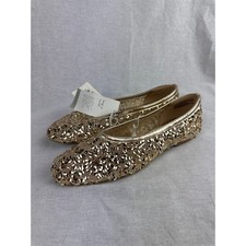 A New Day Womens Gold Sequin Ballet Flats Shimmer Mesh Slip On Shoes Size 8 NWT