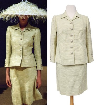 Pierre Balmain Haute Couture  by Oscar de la Renta S/S 1999 Lime Yellow Suit VTG