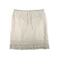 Tommy Bahama Skirt Sz 4 Beige 100 Linen Ruffle Beachy Coastal Hawaiian Tropical