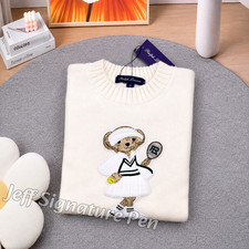 POLO RALPH LAUREN Tennis Polo Bear Cotton Crewneck Sweater Women Small NWT