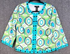 Silkland Womens Jacket Blazer Size PXL Petite Blue Green Geometric Beaded Lined