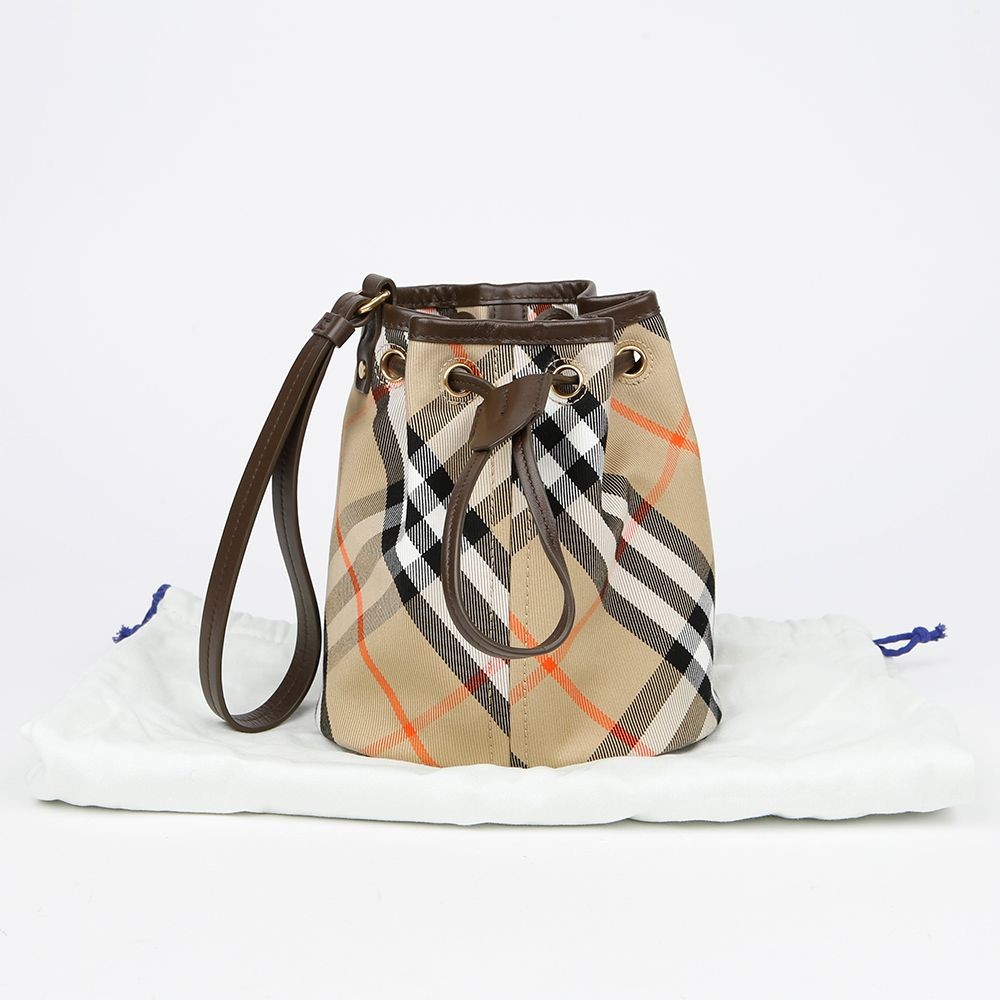 Burberry Checked Drawstring Mini Bucket Pouch Bag… - image 1