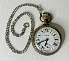 VINTAGE SEARS MECHANICAL WIND UP BRASS POCKET WATCH RAILROAD TRAIN LOCOMOTIVE