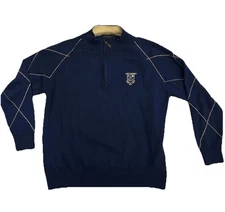 North Berwick West Links 1/4 Zip Blue Merino Wool Sweater UK Golf Club Large