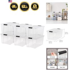 72 Qt Stackable Plastic Storage Bins with Lids, 6 Pack - BPA-Free, - See-Thr...