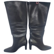 Wetkiss Black Leather Knee High Boots Square Toe Block Heel Womens Size 8 NEW