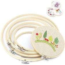 6pcs Bamboo Frame Embroidery Hoop Set Ring Circle Round Cross Stitch Hoop Ring D