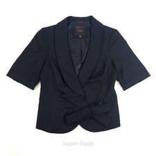The Limited Collection Short Sleeve Tie Front / Ruffled Back Blazer XS Black
