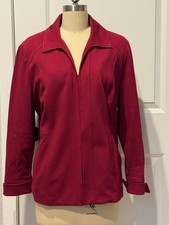 Women's Chico's Red Wine Knit Blazer hook close Jacket Size 2/12 Stretch