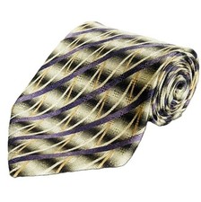 Martin Wong Studio Silk Tie Purple Gold Striped Wide Men's Necktie Made In USA