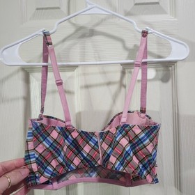 Antigel de Lise Charmel Plaid Bustier Bra Pink Blue Yellow 32D Made in Italy