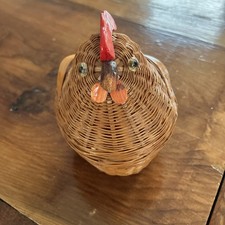Vintage Wicker Rattan Chicken Hen Rooster Basket Cover Farmhouse Rustic 4”x3.5”