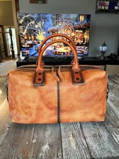 Women's Genuine Leather Retro Cross Duffel Purse Handbag Vtg Look Travel Carryon