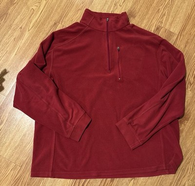 L.L. BEAN Men's 1/4 Zip Pull Over Fleece Red Size L Chest Zip Pocket Mock Neck