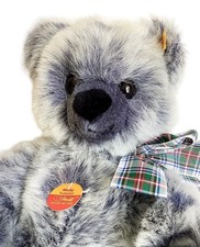STEIFF 019449 MOLLY PLAID BOW DANGLING GREY BLUE 15 TEDDY BEAR TAG BUTTON