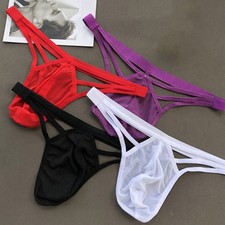 Mens Breathable Mesh Thong Underwear G String Bulge Pouch See Through Style