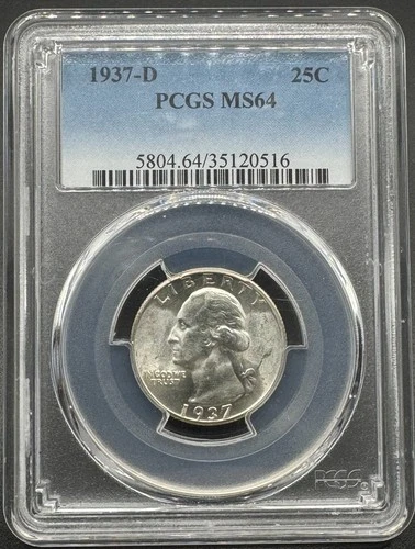 1937-D WASHINGTON SILVER QUARTER PCGS MS64 02XI26