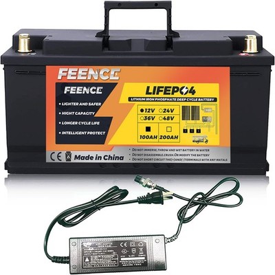 12V 100Ah LiFePO4 Lithium Batterie 7A Charger USB Port for Solar RV Marine Boat