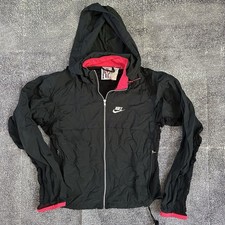 Women's Vintage 90's Nike Black Pink Full Zip Up Hooded Windbreaker Jacket Sz S