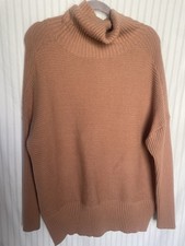 Women s Medium Ribbed Turtleneck Sweater Tan Soft Stretch Cozy Pullover