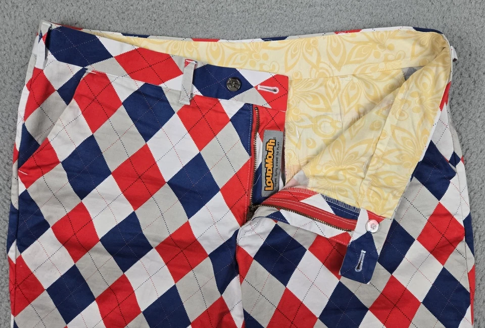 Pantalones Cortos Elásticos de Golf Loudmouth Rojo/Blanco/Azul/Gris Argyle Para Hombre 40 + 10.5" Entrepierna Foto 4 de 4