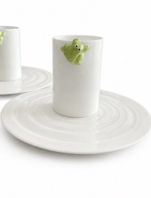 Alessi Kaeru Toyo Ito Set of 2 Espresso Cups with Frog Saucers Original Design