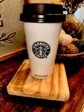 VTG 2009 Starbucks Coffee Double Wall Ceramic Travel Tumbler w/Locking Lid 12 oz