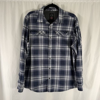 Wrangler ATG Shirt Men's large Grey Plaid Button Up Long Sleeve Zip Pocket