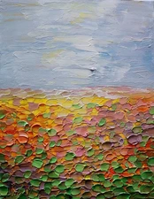 Abstract Sunflower Landscape Sunset Orange Green Yellow Original 11x14 Painting