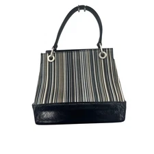 Charles Jourdan Striped Satchel Top Handle Bag Designer Purse Made in Spain