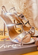 Forever Silver Metallic Strappy Heels Womens Evening Party Dress Shoes Wedding