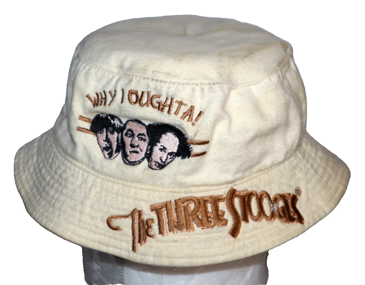 THE THREE STOOGES VTG EMBROIDERED BUCKET HAT MOE LARRY CURLY 3 CAP 2001
